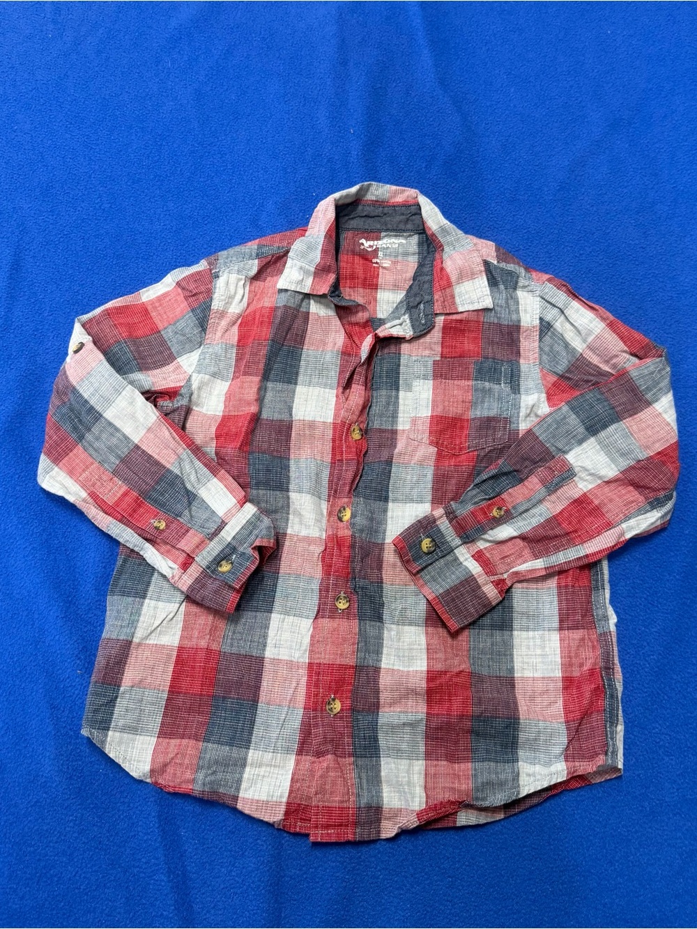 Arizona Jean Company kids xl 7 Red, Gray and White Plaid Casual Button-Down